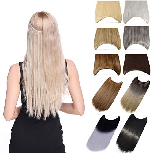 Miracle Translucent Invisible Wire Fish Line on Clip in Hair Extensions 20-24 Inch Straight Wavy Curly Synthetic Hairpieces 20 Inch Straight Dark Brown Benehair