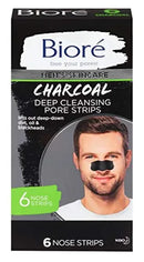 Bioré Men's Skincare Charcoal Deep Cleansing Pore Strips, Nose Strips for Blackhead Removal on Oily Skin, with Natural Charcoal for Instant Blackhead Removal and Pore Unclogging, 6 Count Bioré