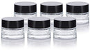 Clear Glass 0.25 oz Small Thick Wall Balm Jars with Black Foam Lined Smooth Lids (6 pack) JUVITUS