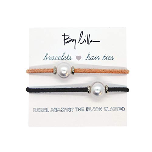 By Lilla Halo Elastic Hair Ties and Bracelets | Set of Two Hair Tie-Bracelets | Hair Accessories for Women | No Crease Hair Ties & Women’s Bracelets | Silver (Nectarine/Brown) By Lilla