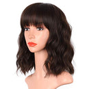 ENTRANCED STYLES Short Dark Brown Wigs for Women Wavy Bob Wig with Bangs Women's Shoulder Length Synthetic Curly Pastel Bob Wig for Girl Colorful Cosplay Wigs ENTRANCED STYLES