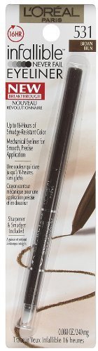 L'Oreal Infallible Never Fail Eyeliner, Brown [531], 0.008 oz (Pack of 2) L'Oreal Paris