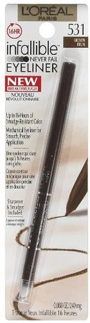 L'Oreal Infallible Never Fail Eyeliner, Brown [531], 0.008 oz (Pack of 2) L'Oreal Paris