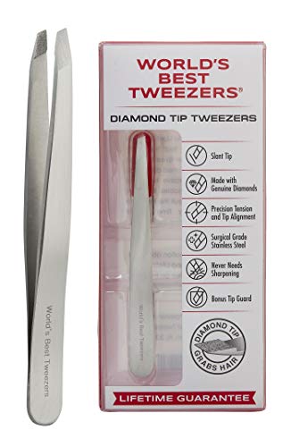 World's Best Tweezers Diamond Tip Tweezer - Diamond Coated Slant Tip Precision Eyebrow Tweezer, Facial & Ingrown Hair Remover - Perfectly Aligned - Grabs Hair From The Root - Stainless Steel Regine Switzerland