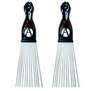 Luxxii (2 Pack) 6.5" Black Fist Metal Afro Pik Lift Hair Comb Detangle Wig Braid Hair Man Styling Comb (6.5 inch) Luxxii