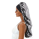 Sent Hair Extra Long Satin Bonnet for Women Silky Sleep Cap Double Layer Long Hair Bonnet for Braids,Curly,Long Hair- Soft Elastic Band,Black & White Pattern sent hair