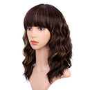 ENTRANCED STYLES Dark Brown Wigs with Bangs Wavy Bob Wig Brown Highlighted Wigs for Women Daily Party Cosplay Use ENTRANCED STYLES