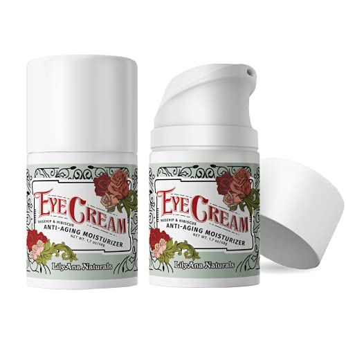 Eye Cream - Eye Cream for Dark Circles and Puffiness, Under Eye Cream, Anti Aging Eye Cream Reduce Fine Lines and Wrinkles, Rosehip and Hibiscus Botanicals - 1.7oz (2-Pack) LilyAna Naturals
