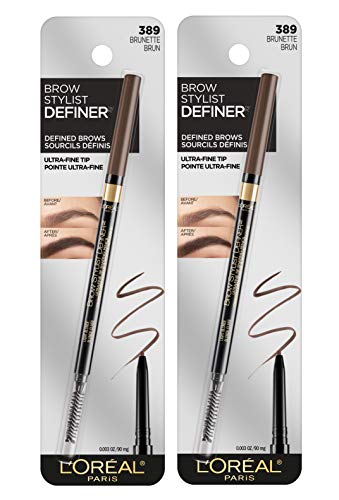 L'Oreal Paris Makeup Brow Stylist Definer Waterproof Eyebrow Pencil, Ultra-Fine Mechanical Pencil, Draws Tiny Brow Hairs and Fills in Sparse Areas and Gaps, Brunette, 0.003 Ounce (Pack of 2) L'Oreal Paris