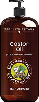 Brooklyn Botany Castor Oil for Skin and Hair – 100% Pure and Natural - Carrier Oil for Essential Oils, Aromatherapy and Massage – Moisturizing Skin, Hair and Face – 16 fl Oz Brooklyn Botany