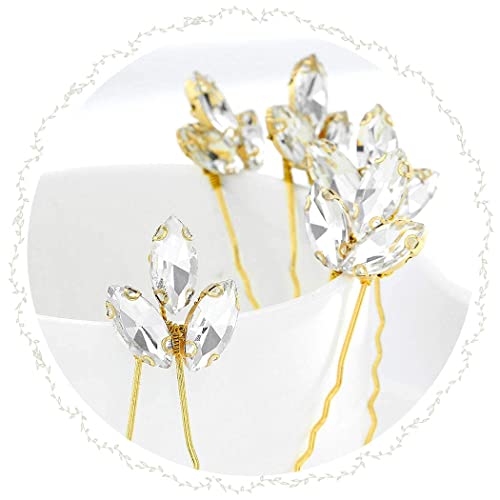 Asooll Bride Wedding Hair Pin Flower Bridal Head Clip Rhinestone Crystal Headpiece for Women and Girls(5pcs)(Gold) Asooll