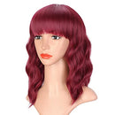 ENTRANCED STYLES Wine Red Wigs with Bangs for Women Synthetic Short Wavy Bob Wigs Wine Red Color 14 Inches Curly Wig Natural Looking ENTRANCED STYLES