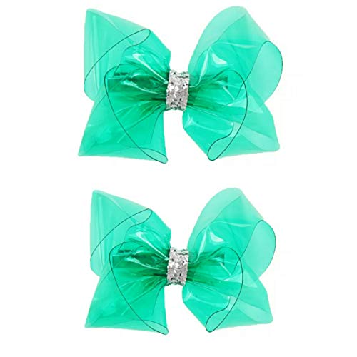 2Pcs Waterproof Jelly Hair Bow on Clip - Girls (B3 - 4" Green bow, 4 Inch Bow) J&J Boutiques