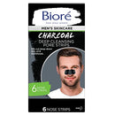 Bioré Men's Skincare Charcoal Deep Cleansing Pore Strips, Nose Strips for Blackhead Removal on Oily Skin, with Natural Charcoal for Instant Blackhead Removal and Pore Unclogging, 6 Count Bioré