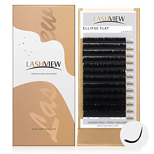 LASHVIEW Eyelash Extensions,Individual Lashes,Ellipse Eyelash Extensions 0.15mm D+ Curl 14mm Flat Lashes Eyelash Extensions Beauty Salon Use LASHVIEW