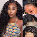 VSHOW Transparent Deep Wave 4x4 Lace Closure Human Hair Wigs 24 Inch 180% Density Brazilian Curly Wave Lace Front Wigs Human Hair Pre Plucked with Baby Hair for Black Women Free Part（24 Inch) V SHOW