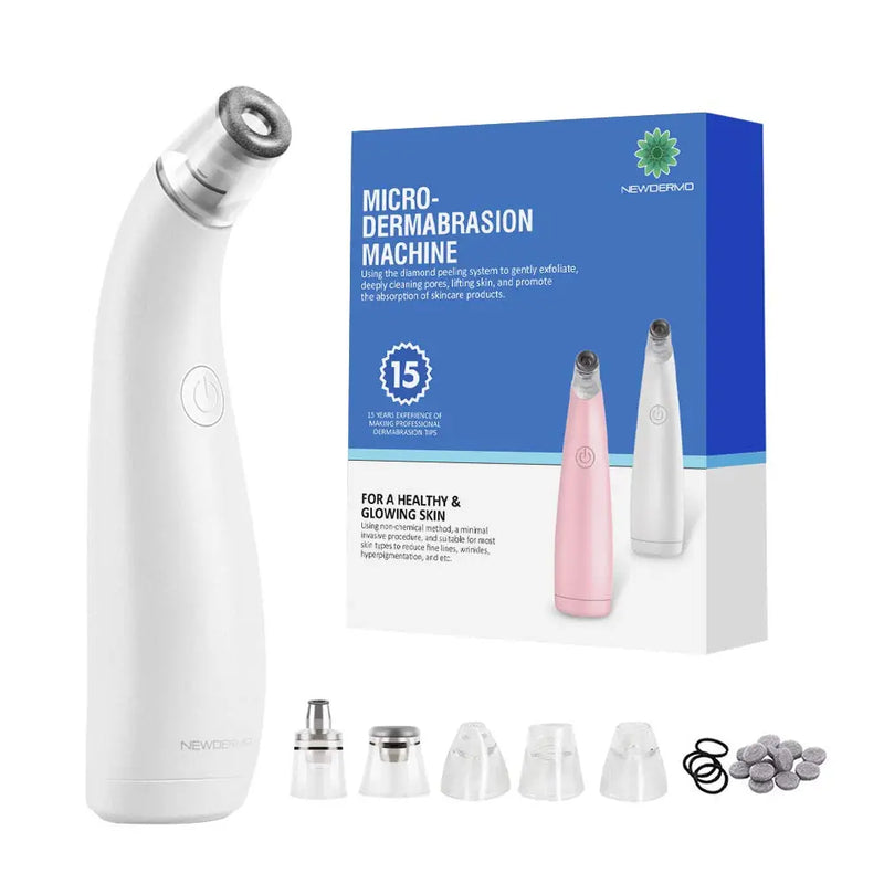 NEWDERMO 2-IN-1 Microdermabrasion Rechargeable Machine For Facial And Body,Electric Blackhead Remover Pore Vacuum Cleaner-With 5 Suction Heads Replaceable (White) NEWDERMO Store