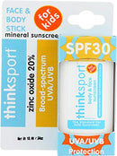 Thinksport Kids SPF 30 Mineral Sunscreen Stick – Safe, Natural, Water Resistant Sun Cream for Children – Vegan Broad Spectrum UVA/UVB Sun Protection – Reef Friendly Travel Stick,White/orange 0.64oz Thinksport