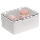 mDesign Plastic Stackable Square Storage Bin, Drawer Organizer w/Secure Lid, Container Box for Organizing Hair Brushes, Combs, Sprays, Nail Supplies, Makeup, Cosmetics, Blender, 2 Pack, Lt Gray/Clear mDesign