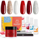 Beetles 6 Colors Dip Powder Nail Kit Starter, Candy Cane Dipping Powder Set Glitter Red Sparkle Colors Snow White Silver Nail Powder Valentine's Day Gifts kit with Base Top Coat Activator Brush Saver beetles Gel Polish