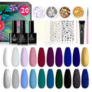 Beetles Gel Nail Polish Kit, 20 Pcs Celestial Collection Soak Off Nail Gel Black Polish White Blue Glitter Gel Polish Starter Kit with Gel Base Top Coat Brushes Stickers Rhinestone Gel Essential Kit beetles Gel Polish