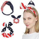 Sea Team 3-Pack of the Stars and Stripes Retro Wire Headbands Stylish Chiffon Bowknot Twist Bunny Ears Head Wrap Bandeau Hair Ribbon Star-Spangled Banner American Flag Hairbands for Women and Girls Sea Team