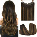GOO GOO Human Hair Extensions 12 Inch 70g Halo Hair Extensions Balayage Dark Brown to Chestnut Brown Straight Remy Halo Hair Extensions Invisible Hairpiece Halo Hair Extensions GOO GOO