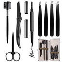 Eyebrow Kit, HOCOSY 8 in 1 Tweezers for Eyebrows, Professional Brow Grooming,Shaper,Trimming Set include Eyebrow Razor,Brush,Scissors,Brown Pencil,with Travel Case HOCOSY