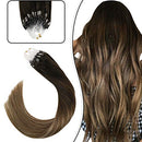 Ugeat Micro Loop Human Hair Extensions Silicone Micro Rings 20Inch Micro Links Human Hair Balayage Brown