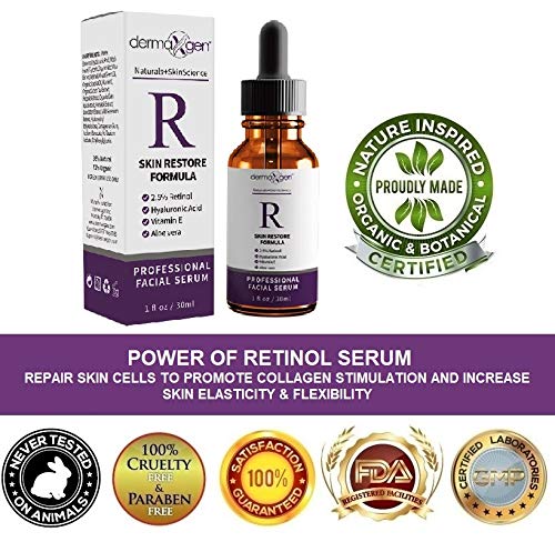 Dermaxgen Retinol Serum - Pure Organic Anti Aging, Anti Wrinkle Face Wrinkles | Renewing and Restore with Hyaluronic Acid, 1 fl oz DERMAXGEN