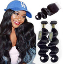 QTHAIR 12A Brazilian Body Wave with Closure 8a Unprocessed Brazilian Virgin Hair 2 Bundles with Free Part Closure Natural Black Human Hair Bundles With Closure(12 12 with 10inch) QTHAIR