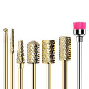MelodySusie Nail Drill Bits Set, 7pcs Tungsten Carbide Nail Bits for Nail Drill E-file, 3/32 inch Bits Manicure Pedicure Remover Tools for Acrylic Gel Nails, Salon Home Nail Care Supplies, Gold MelodySusie