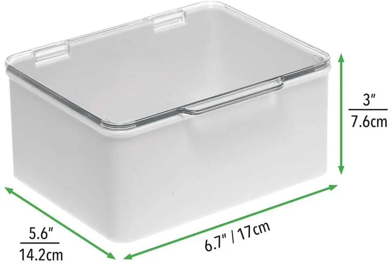 mDesign Plastic Stackable Bathroom Vanity Countertop Storage Cosmetic Organizer Box with Hinged Lid for Makeup, Beauty, Hair, Nail Supplies - 2 Pack - Light Gray/Clear mDesign Store