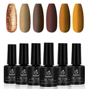 Beetles Gel Nail Polish Set, Caramel Colors Series, Brown Yellow Gold Glitter Gel Polish Soak Off Nail Lamp LED Cured, 7.3ml Each Bottle for Nail Art HalloweenKit beetles Gel Polish