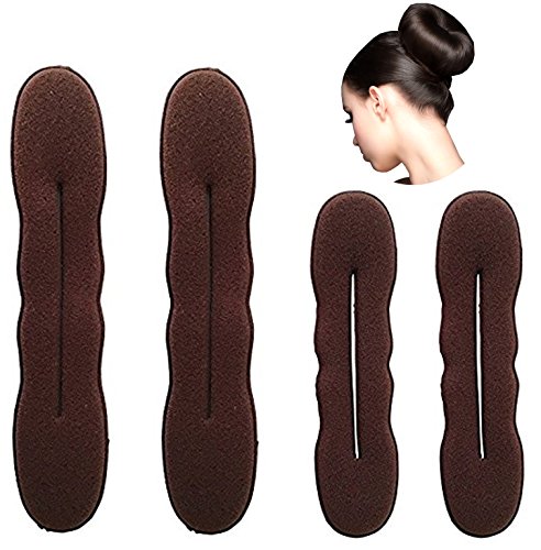 Styla Hair Brown Magic Hair Bun Maker 4 Pack (2 Small, 2 Large) Foam Sponge Buns Shaper Accessories Strong Flexible Reusable Bun Twister for Updo’s, Ballet Buns, French Twist, Waves & more! Styla Hair