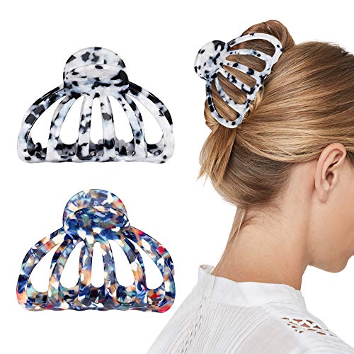 Shinowa Hair Clips, [2-Pack] Bohemian Tortoise Shell Hair Claw Clips Strong Hold Big Hair Jaw Clips for Thick Hair, Hair Accessories for Women Girls, Multi Color Shinowa