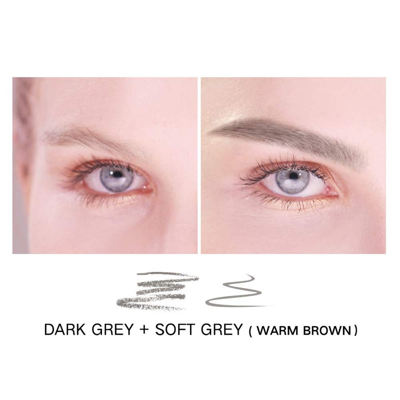 Music Flower Eyebrow Pencil Tint 1.5mm Ultra-Fine Microblading Pen 24h Long-lasting with Eyebrow Brush (Pack of 2, Dark grey+Soft grey) Music Flower