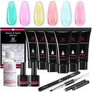 Makartt Jelly Poly Nail Gel Kit 6 Pastel Color Gel Nail Builder 15ML Translucent Nail Gel for Nail Building and Nail Extension Gel Nail Kit with Slip Solution Dual Form All-in-one Gel Nail Starter Kit Makartt