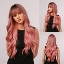 Esmee 24"Women Synthetic Wigs Long Wavy black Ombre pink with Fluffy Air Bangs Light Cosplay Party Wig Esmee