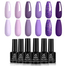 Beetles Gel Nail Polish Kit- 6 Colors Gel Polish Set Purple Glitter Nail Polish Soak Off LED Gel Nail Kit Nail Art Manicure Gifts for Women Girlfriend beetles Gel Polish