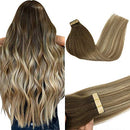 GOO GOO 16 Inch Tape in Hair Extensions Balayage Walnut Brown to Ash Brown and Bleach Blonde Hair Extensions Human Hair 20pcs 50g Tape in Hair Extensions Human Hair for Women GOO GOO