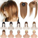 S-noilite Clip In Mono Topper with Bangs 100% Real Human Hair Crown Toppers with Wispy Bangs 10 Inch 32g Light Brown Top Hairpiece For Women with Thinning Hair/Gray Hair/Short Hair/Hair Loss