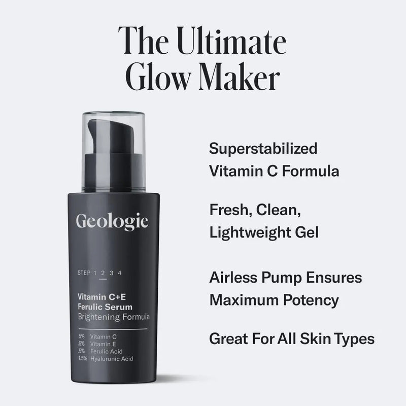 Geologie Vitamin C+E Ferulic Acid Face Serum | Brightening & Firming Anti-Aging Gel Formula | 5% Light-Protected & Stabilized Vitamin C , 0.5% Vitamin E, 1.5% Hyaluronic Acid | 30 ML Infinity Warehouse