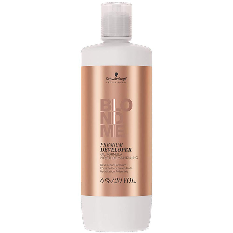 Schwarzkopf BlondMe Premium Lightener 9+ Bond Enforcing Dust Free Powder 450 grams, Schwarzkopf BlondMe 6% / 20 Volume Premium Developer 1 Liter, M Hair Designs Tint Brush/Comb (Bundle - 3 items) M Hair Designs
