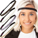 Hipsy Women's Adjustable NO SLIP Bling Glitter Headband Multi Gift Packs (Skinny Black/Gold/Gunmetal/White/Brown 5pk) Hipsy
