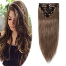 16 Inch Clip in Hair Extensions 100% Human Hair 65g Thin Standard Weft 8 Pcs 18 Clips Ombre Human Hair Clip on Hairpieces Soft Long Straight Hair for Women 2 Tones