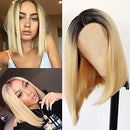 Relena Ombre Blonde Bob Wig for Women Middle Part Short Blonde Wigs Shoulder Length Brown to Blonde Ombre Wig 14 Inch Heat Resistant Synthetic Blonde Straight Bob Wigs for Daily Party Cosplay Use Relena