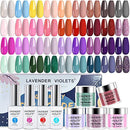 Lavender Violets Quick Drying Dipping Powder Bundle Set of 36 Colors Pale Purple, Orchid, Nude, Pink, Navy Blue and Christmas Colors with Base coat, Top coat, Activator, and Brush Saver Lavender Violets