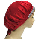 Imprint By Mau Soft Silk Bling Bonnet Night Cap, Satin Smooth Rhinestone Sleep Hat with Wide Band, Prevents Hair Damage and Frizz (Bright Red) IMPRINTS BY MAU