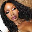 Stamped Glorious 14 Inch Black Wavy Bob Wig for Women Synthetic Middle Part Short Bob Wavy Curly Wig Shoulder Length for Daily Party Use Stamped Glorious